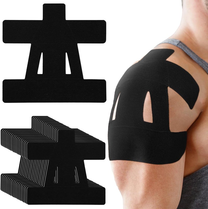 Anglechic 20 Count Kinesiology Tape for Shoulder Pain Relief Pre Cut Sports Waterproof Breathable Enhance Elastic Kinesiology Athletic Tape for Shoulder Support and Muscle Baseball Sports(Black) - Image 1